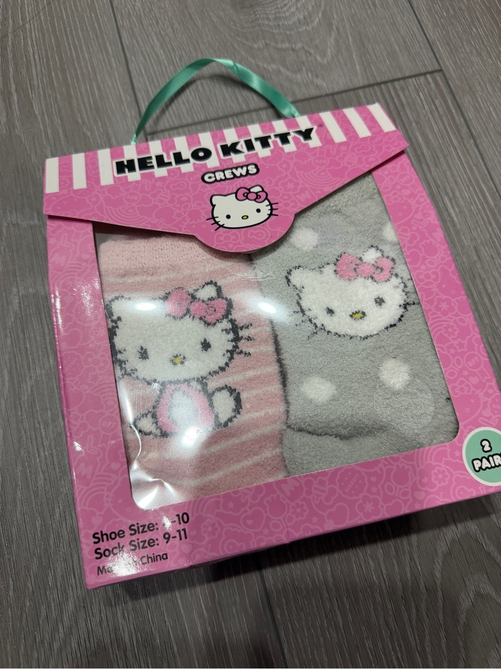 Hello Kitty Girls Crew Socks - Pink & Gray